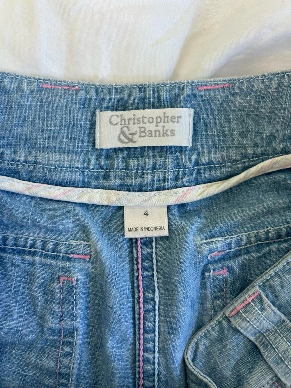 Christopher & Banks Light Wash Denim Shorts with Pink Stitching